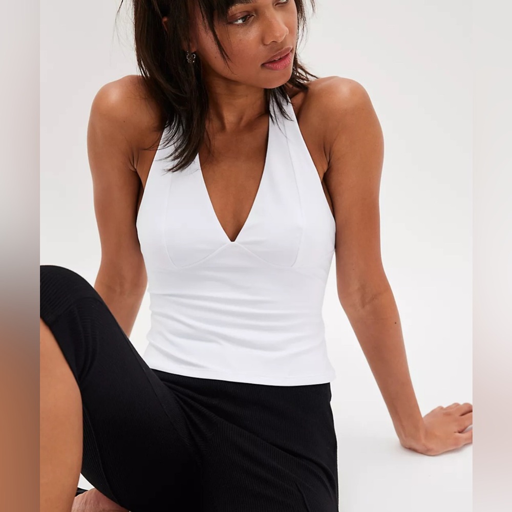 Free People White Halter V-Neck Tank Top